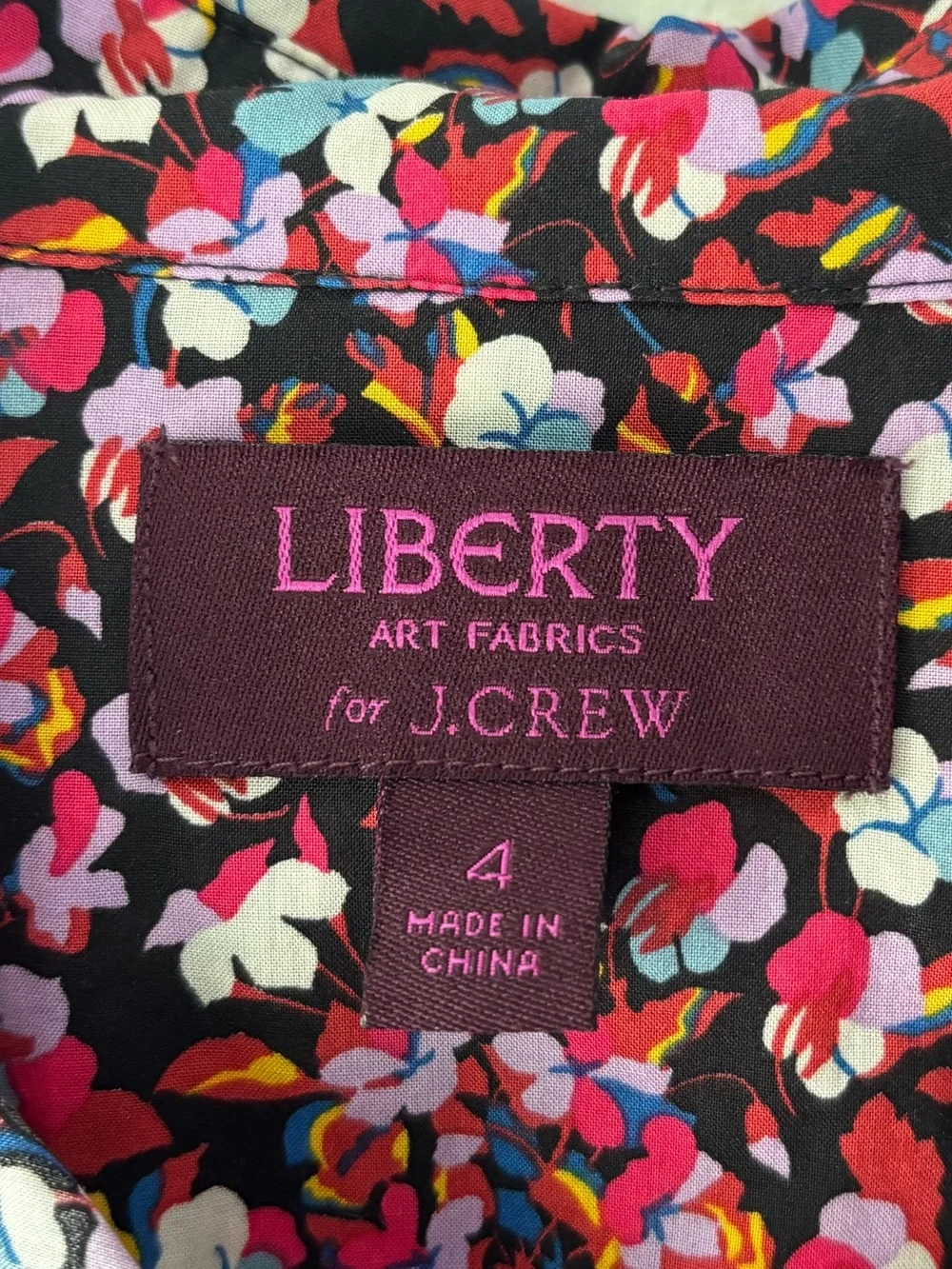J. Crew Liberty Floral Print Sarah Button Down Front Neck Tie Preppy Black Pink - Picture 4 of 12